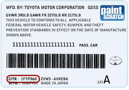 Color codes toyota 2005 touch up paint